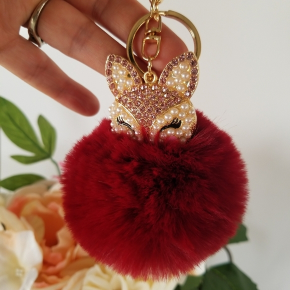 New! Pom Pom Fox Keychain / bag charm - Picture 1 of 5